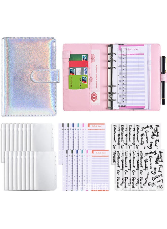 QICAI A6 Colorful Matte Laser Macaron Set Pu Notebook Cash Budget Financial Loose-leaf Book - Image 1