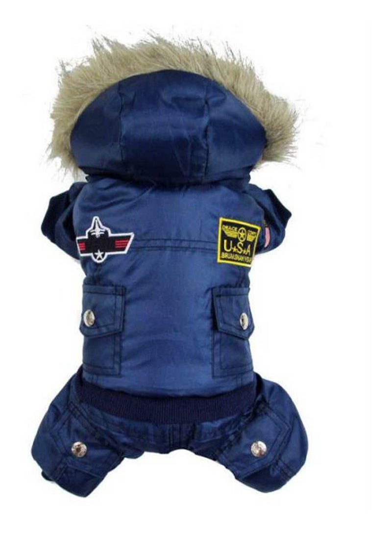 NIBEMINENT Explosive Pet Clothes Autumn And Winter Thick Cotton Usa Air Force Uniforms Siamese Four-Legged Dog Blue