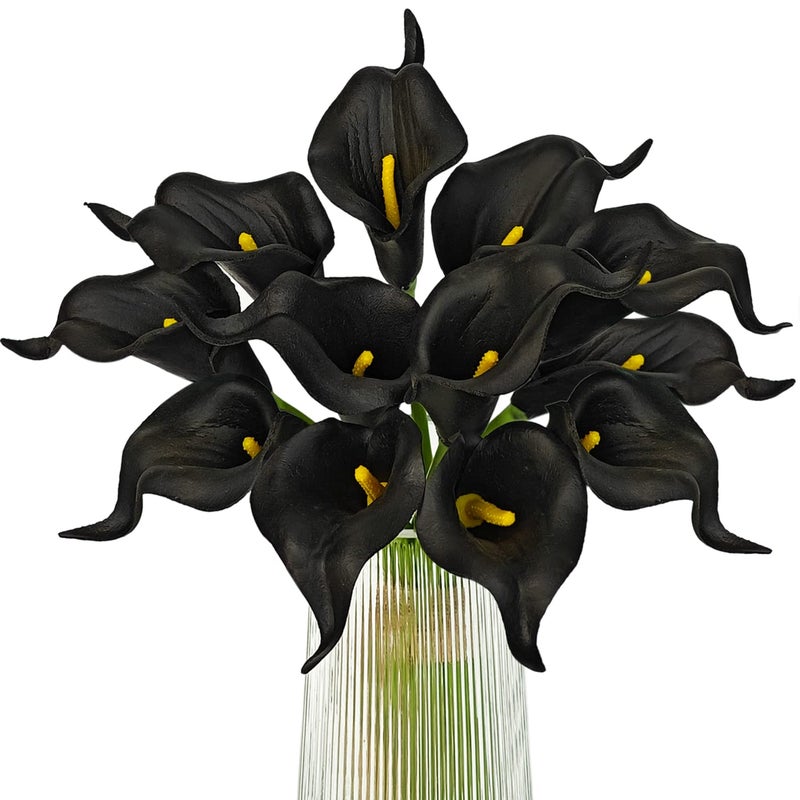 Letjolt Artificial Calla Lily Black Flowers for Wedding Bouquet Flower 12Pcs Home Decoration Faux Calla Lilies Flower Black