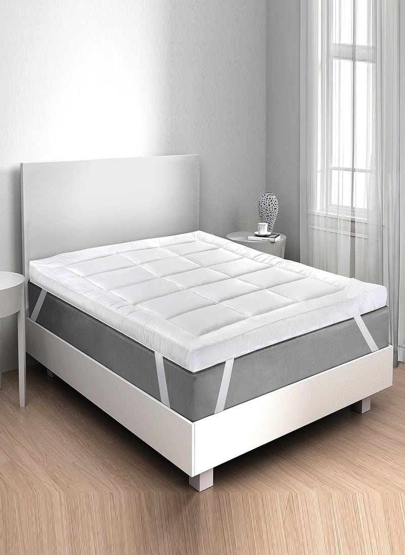 Blueberry Box Stiched Cotton Mattress Topper 4 Corner Elastic 10cm Thickness 150x200cm  - Image 1