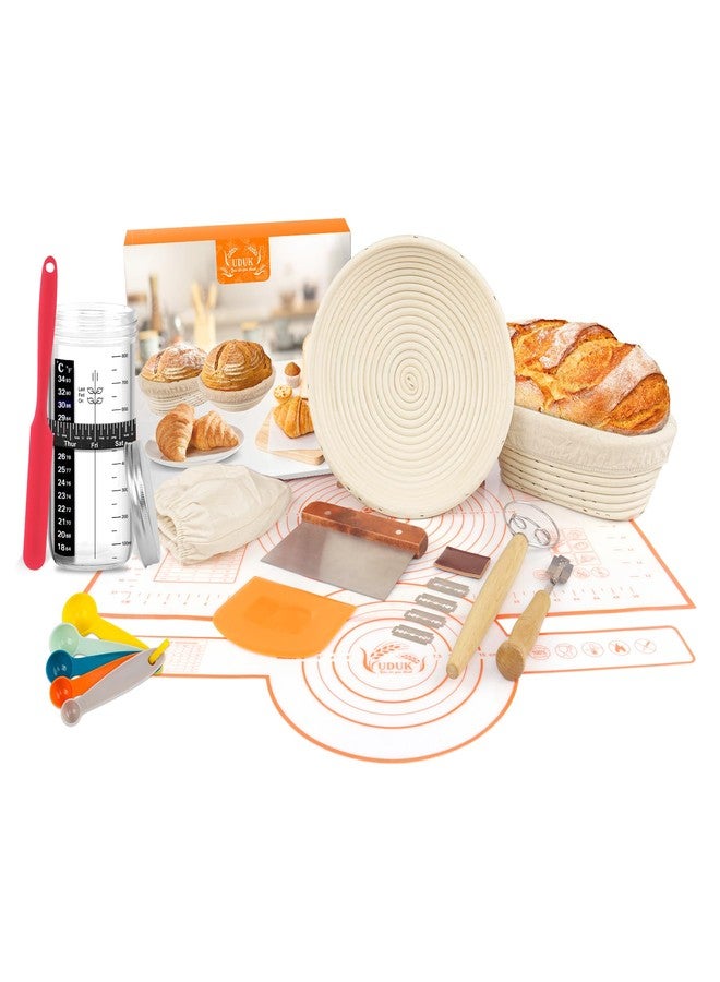 UDUK Sourdough Starter Kit, Baking Supplies Set with 2 Banneton Proofing Baskets, 24oz Sourdough Jar, Silicone Pastry Mat, Bread Sling and Essential Tools for Bread Making - Image 1