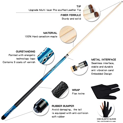 Teekerwan 58 Inch 19oz/20oz Maple Billiard Stick Pool Cue Set 13mm Tip, Hardwood Canadian Maple Professional Billiard Pool Cue Stick (20Oz) - Image 2