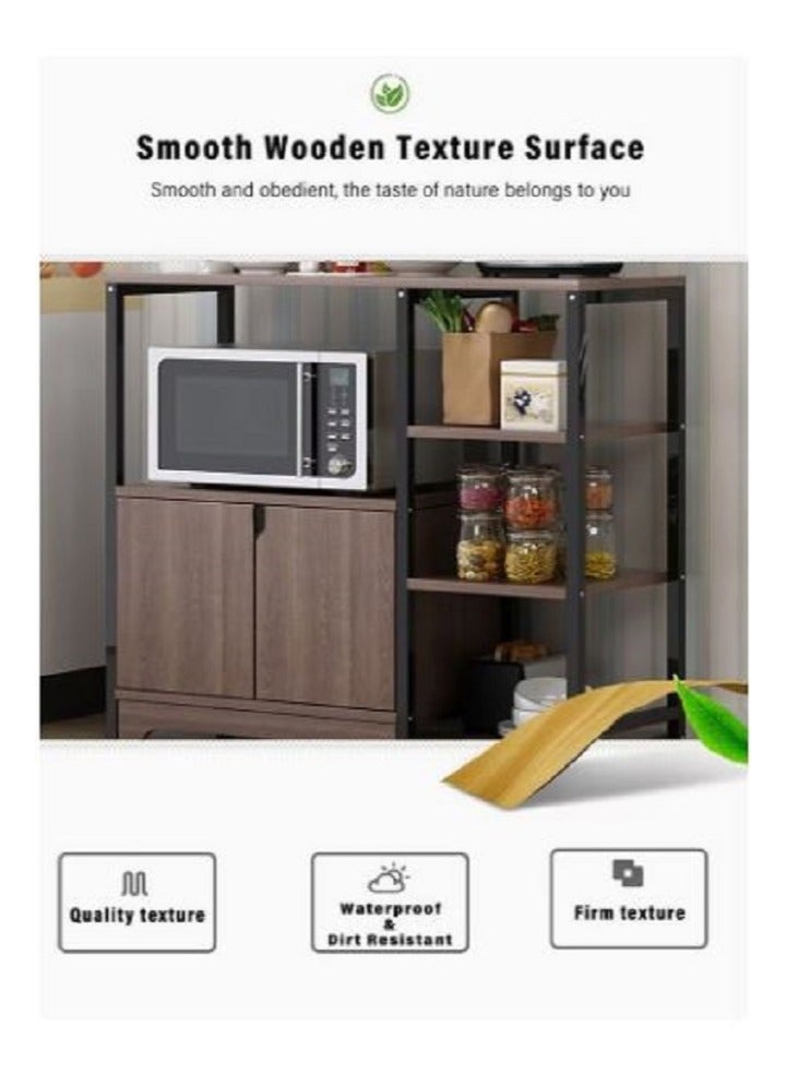 AGD Kitchen Standing Shelf Units Kitchen Rack with Storage Cabinet 4-Tier Microwave Oven Stand Spice Holder, Black - Image 3