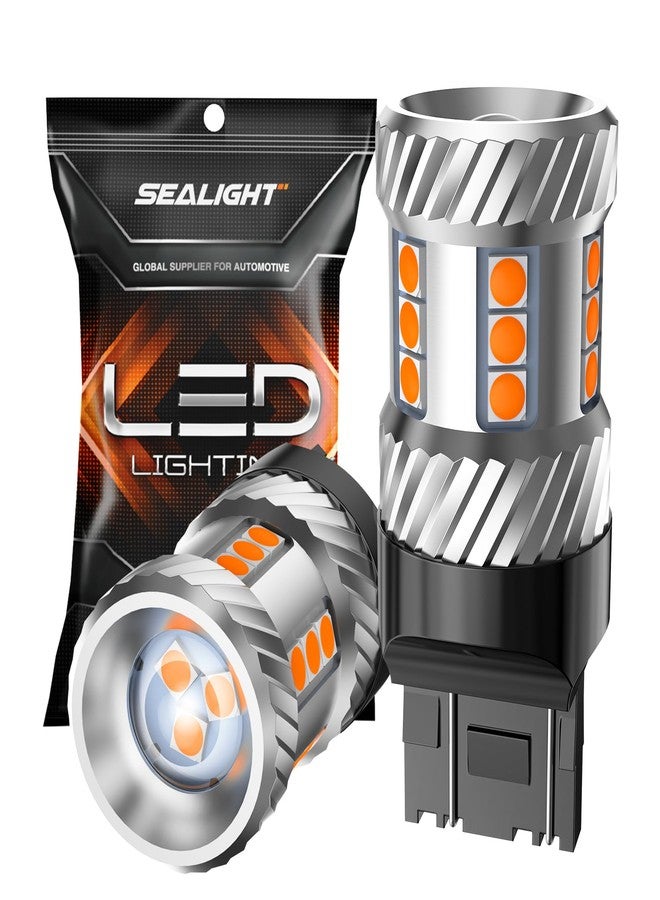 الختم مصباح إشارة انعطاف LED من SEALIGHT طراز 7443، متوافق مع طرازات 7444NA و7441 و7444، بإضاءة T20 وW21W، لون أصفر كهرماني 2700 كلفن، مناسب لإشارات الانعطاف الأمامية والخلفية، مزود بمقاومة إضافية، عبوة من قطعتين. - Image 1