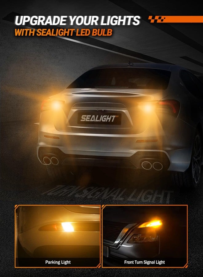 الختم مصباح إشارة انعطاف LED من SEALIGHT طراز 7443، متوافق مع طرازات 7444NA و7441 و7444، بإضاءة T20 وW21W، لون أصفر كهرماني 2700 كلفن، مناسب لإشارات الانعطاف الأمامية والخلفية، مزود بمقاومة إضافية، عبوة من قطعتين. - Image 3