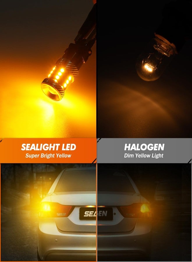 الختم مصباح إشارة انعطاف LED من SEALIGHT طراز 7443، متوافق مع طرازات 7444NA و7441 و7444، بإضاءة T20 وW21W، لون أصفر كهرماني 2700 كلفن، مناسب لإشارات الانعطاف الأمامية والخلفية، مزود بمقاومة إضافية، عبوة من قطعتين. - Image 2