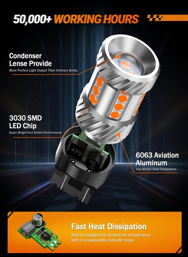 الختم مصباح إشارة انعطاف LED من SEALIGHT طراز 7443، متوافق مع طرازات 7444NA و7441 و7444، بإضاءة T20 وW21W، لون أصفر كهرماني 2700 كلفن، مناسب لإشارات الانعطاف الأمامية والخلفية، مزود بمقاومة إضافية، عبوة من قطعتين. - Image 5