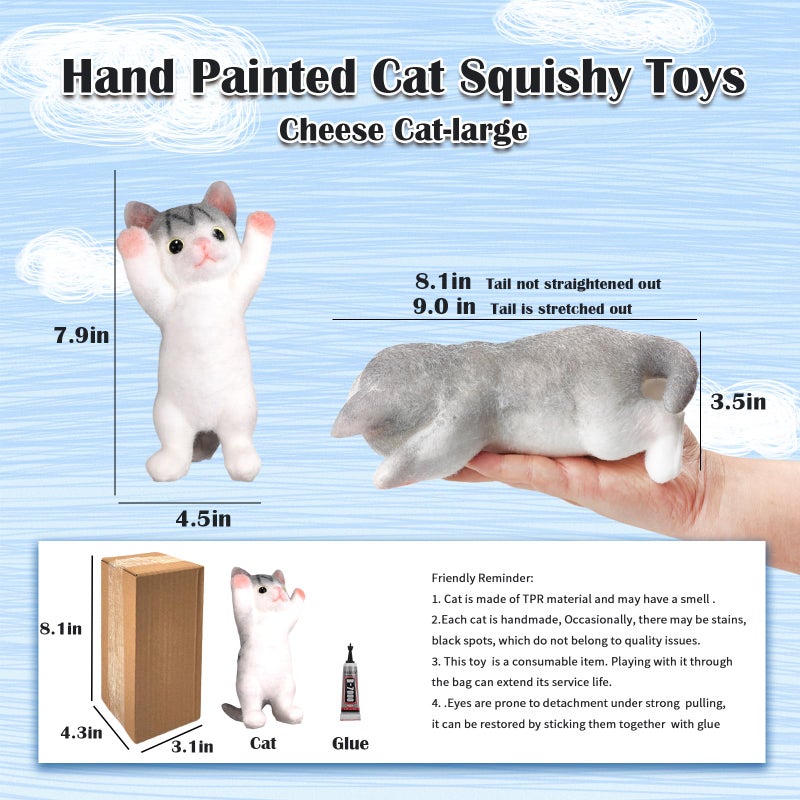 QOUXZ Big Hand Painted Cat Squishy Toysï¼ŒLarge Cute Ultra Soft Kitty Squeeze Fidget Toys for Stress Relief ,Kawaii Squishies Sticky Animal Toys for Adults Kids,Decompression Sensory Balls Toys for Autism - Image 2