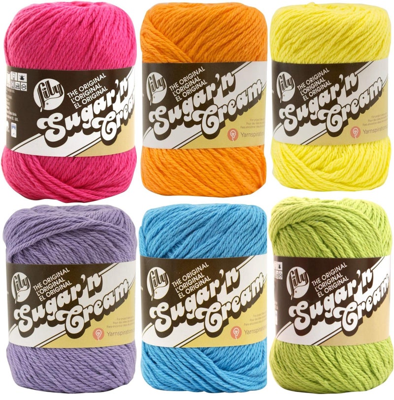 Lily Lily Sugar n Cream Solid Variety Assortment 6 Pack Bundle 100 Percent Cotton Medium 4 Worsted Multicolor - Image 1