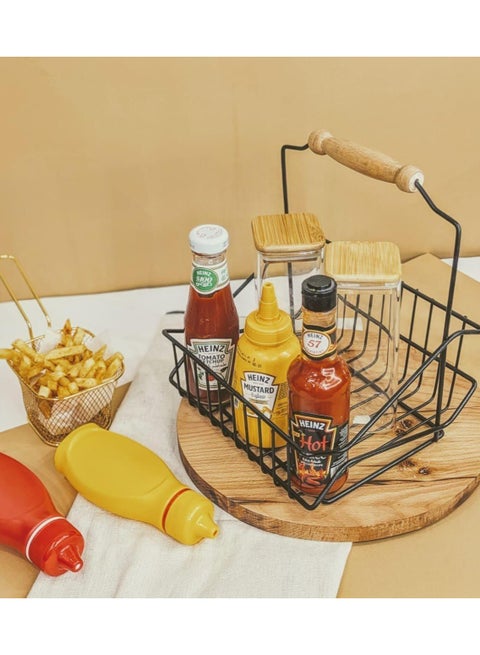 Taiba Sauce Holder and Jar Organizer Made of Strong Metal with Unique Wooden Handle - Black