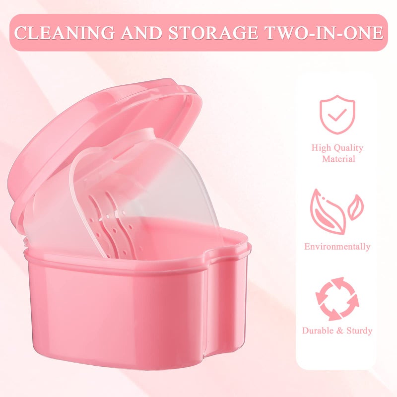 Zubebe 20 Pcs Denture Bath Retainer Case Holder Bulk with Strainer Basket Dental Cup Denture Soaking Container False Teeth Storage Box for Travel Cleaning Brace Mouth Guard, 5 Colors - Image 3