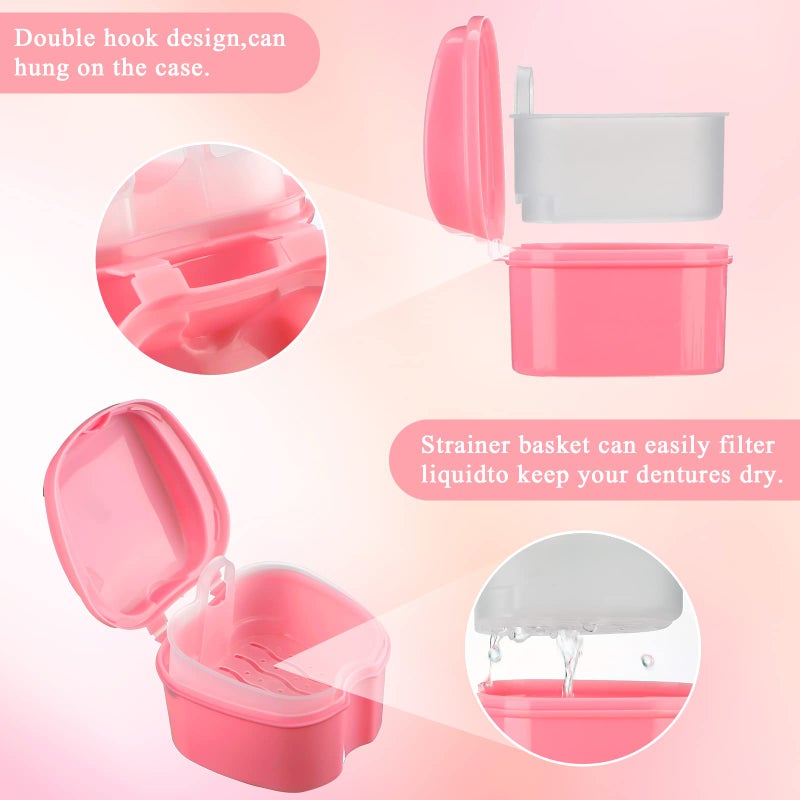 Zubebe 20 Pcs Denture Bath Retainer Case Holder Bulk with Strainer Basket Dental Cup Denture Soaking Container False Teeth Storage Box for Travel Cleaning Brace Mouth Guard, 5 Colors - Image 4