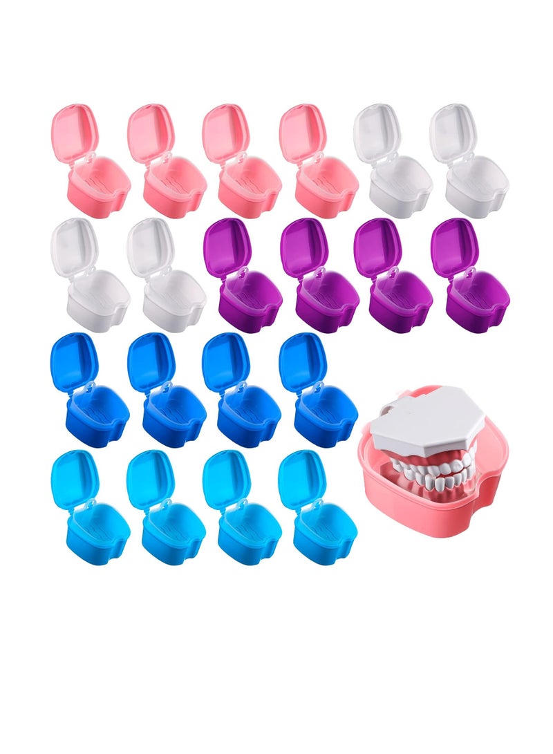 Zubebe Zubebe 20 Pcs Denture Bath Denture Retainer Case Bulk Denture Holder with Strainer Basket Dental Cup Denture Soaking Container False Teeth Storage Box for Travel Cleaning Brace Mouth Guard, 5 Colors  - Image 1