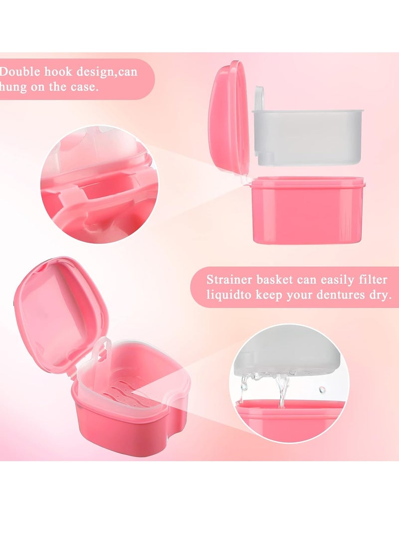 Zubebe Zubebe 20 Pcs Denture Bath Denture Retainer Case Bulk Denture Holder with Strainer Basket Dental Cup Denture Soaking Container False Teeth Storage Box for Travel Cleaning Brace Mouth Guard, 5 Colors  - Image 3