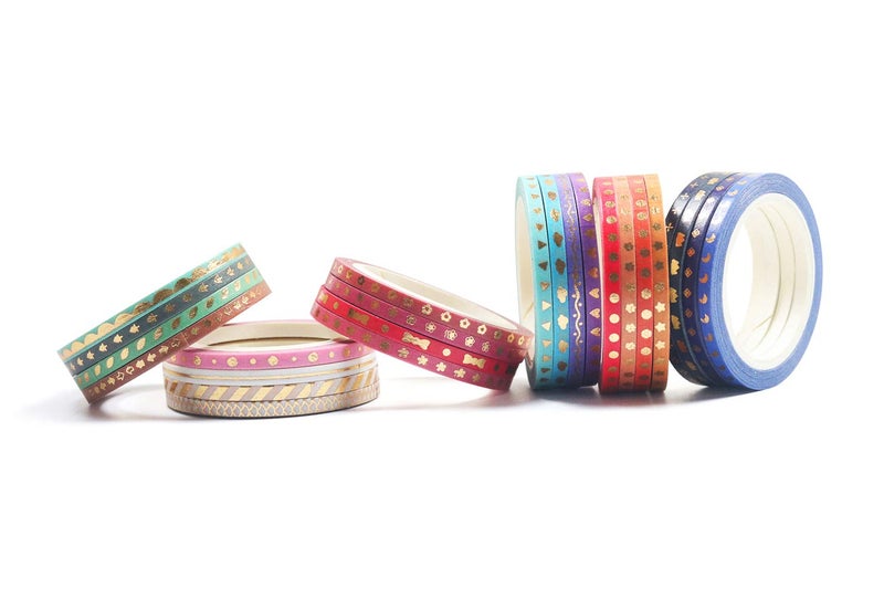 YUBBAEX 24 Rolls Skinny Washi Tape Set Gold Foil Print Decorative Tapes for Arts, DIY Crafts, Journals, Planners, Scrapbooking, Wrapping (Slim 3mm) - Image 5