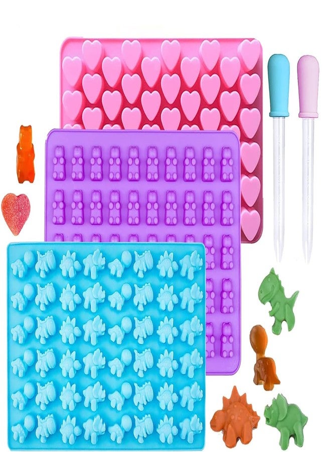BAMUTU Silicone Candy Molds Set of 3, Dinosaur, Bear, Heart Shapes with 2 Droppers for Gummy, Chocolate & Homemade Treats BPA-Free, Non-Stick, Food-Grade - Image 1