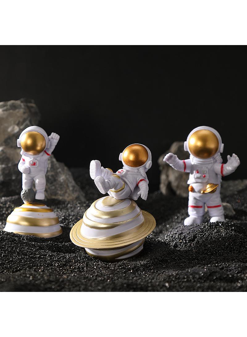 Bluejw 3-Piece Astronaut Figurine Statue Set Astronaut Figure Sculpture For Desktop And Tabletop Decor Resin Spaceman Planet Desk Ornament For Outer Space Themed Bedroom Decor Cake Toppers Decoration Model Set - Image 1