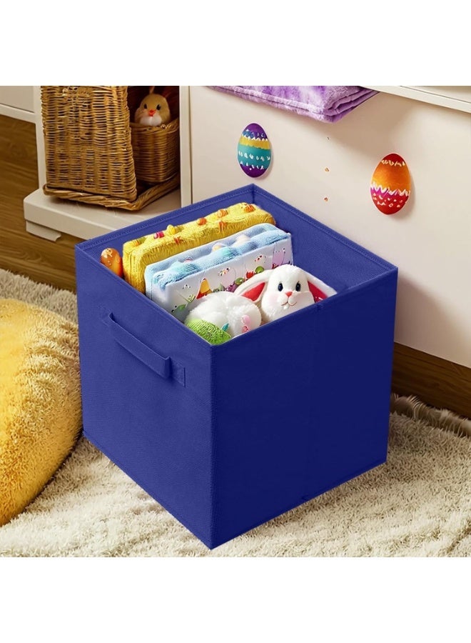 Six dark blue foldable fabric square storage bins with handles, size 27×27×28 cm. - Image 5