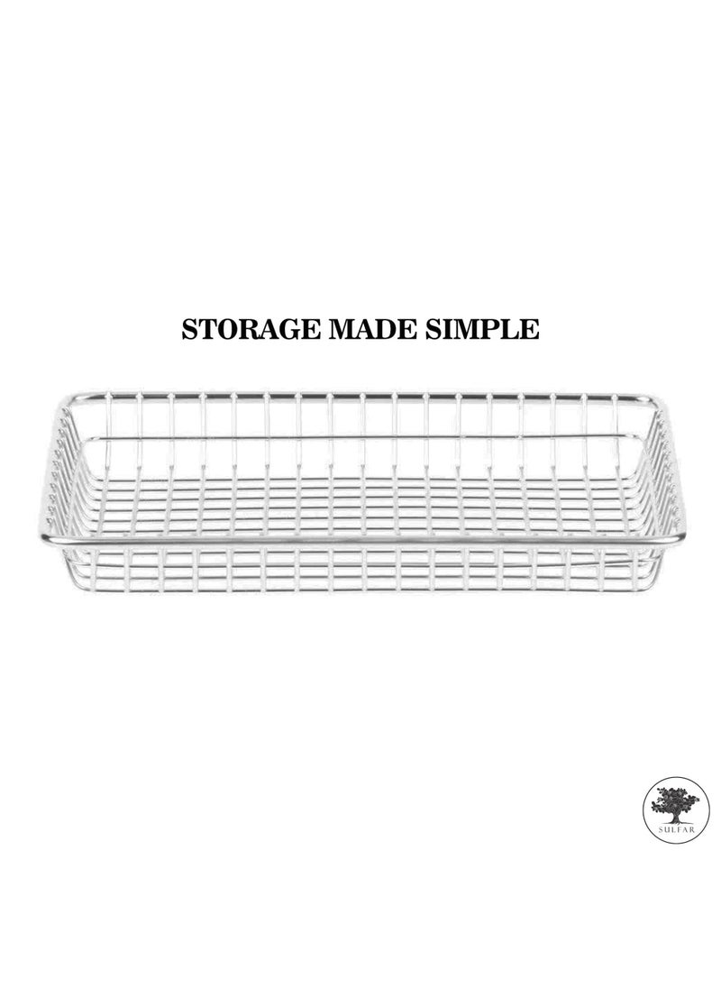 sulfar SS Kitchen Cabinet Drawer Organizer Tray - Storage Basket for Cutlery, Serving Spoons, Cooking Utensils, Gadgets (Pack of 1) Silver  - Image 3