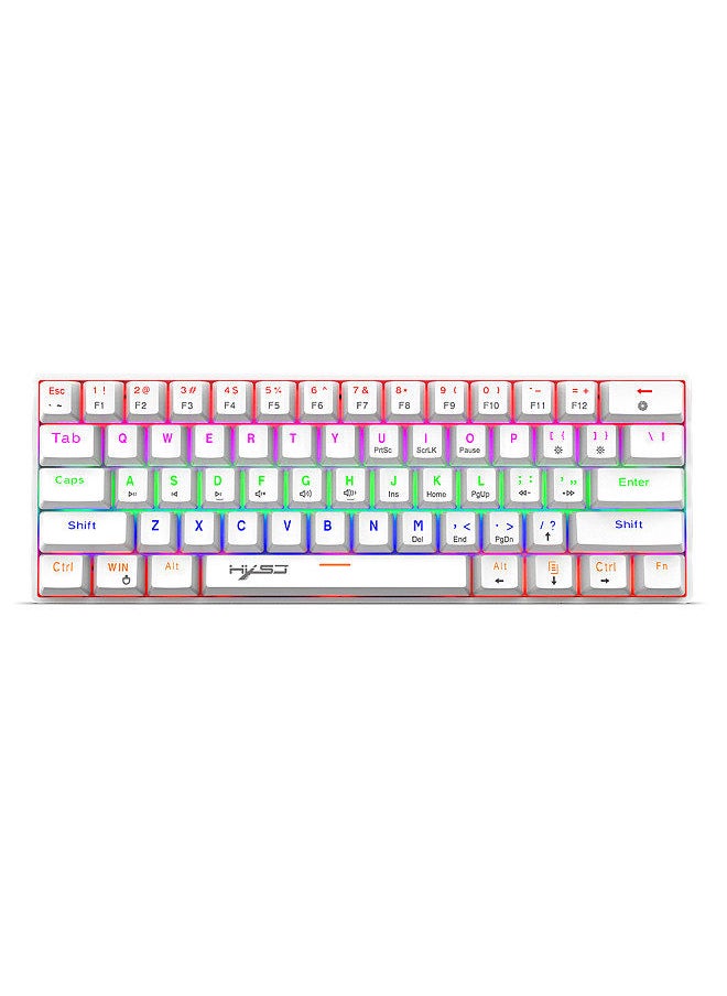 HXSJ - V900 Wired 61-key Compact Mechanical Keyboard RGB Backlit Keyboard N-key Rollover Blue Switch Double Shot Keycaps, White - Image 1