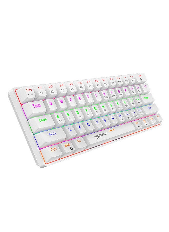HXSJ - V900 Wired 61-key Compact Mechanical Keyboard RGB Backlit Keyboard N-key Rollover Blue Switch Double Shot Keycaps, White - Image 1