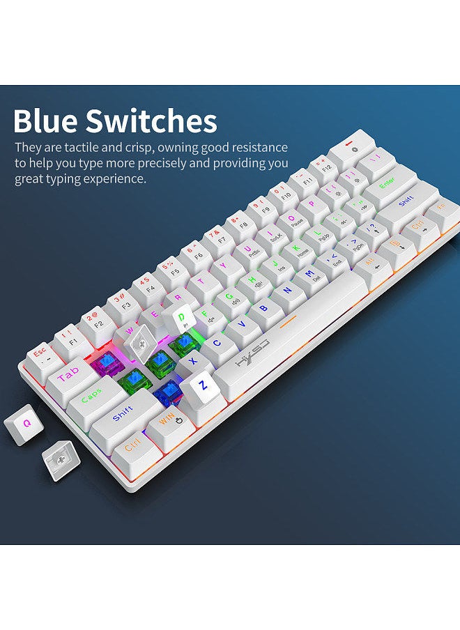 HXSJ - V900 Wired 61-key Compact Mechanical Keyboard RGB Backlit Keyboard N-key Rollover Blue Switch Double Shot Keycaps, White - Image 1