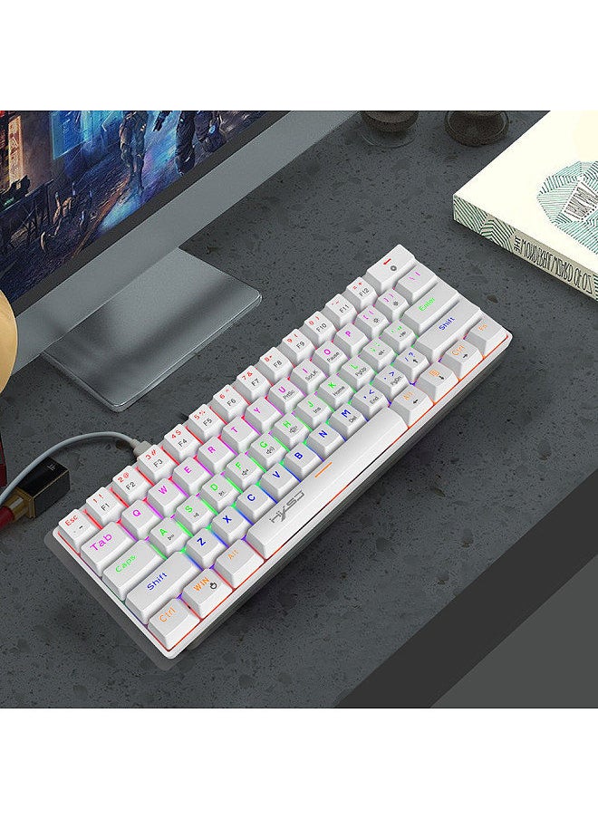 HXSJ - V900 Wired 61-key Compact Mechanical Keyboard RGB Backlit Keyboard N-key Rollover Blue Switch Double Shot Keycaps, White - Image 1