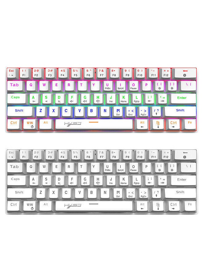 HXSJ - V900 Wired 61-key Compact Mechanical Keyboard RGB Backlit Keyboard N-key Rollover Blue Switch Double Shot Keycaps, White - Image 1
