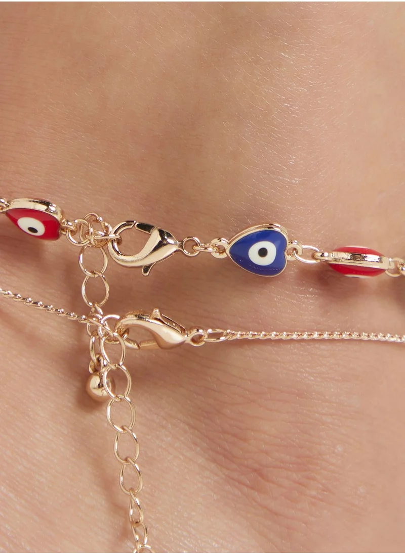 Ginger 2 Pack Evil Eye Anklet Set