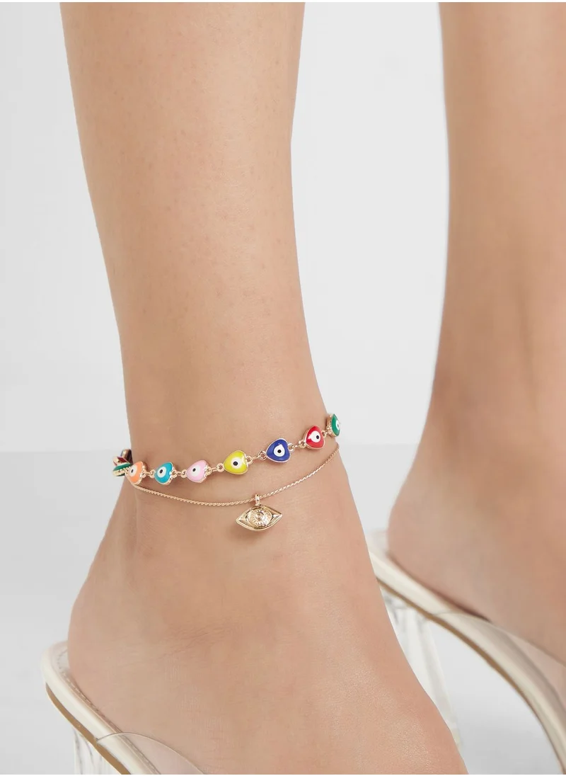 Ginger 2 Pack Evil Eye Anklet Set