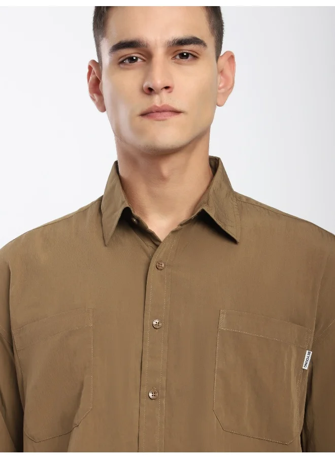 بيونغ Wood Brown Pleated Shirt