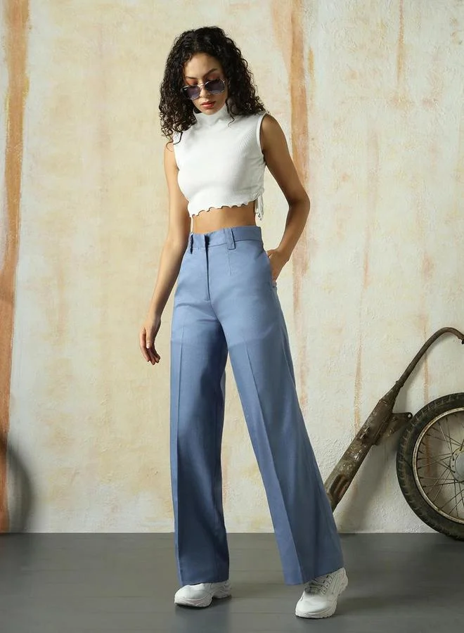 High Star  Plain High Rise Wide Leg Trousers for Women | Best Price UAE