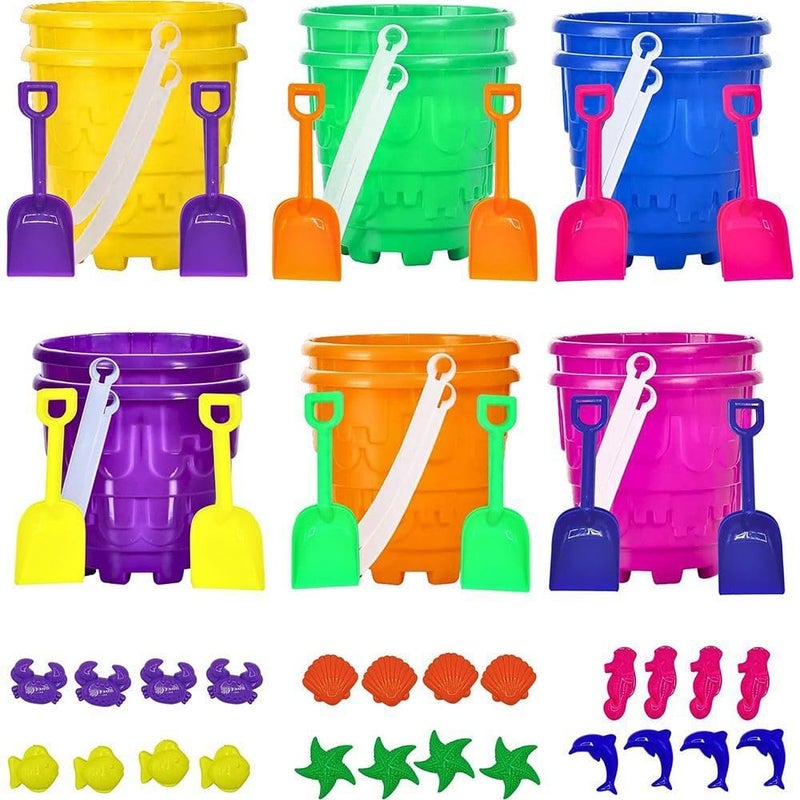 4E's Novelty 4Es Novelty 12 Sets Beach Toys Includes 12 Sand Buckets 12 Shovels 24 Sand Molds for Kids Small 575 Beach Buckets Bulk Summer Party Favors Easter Basket Stuffers Student Gifts - Image 2