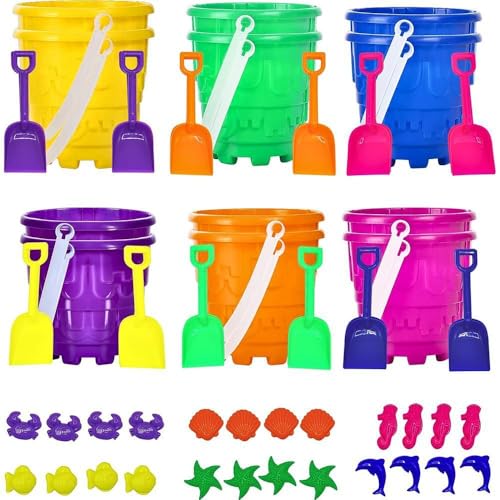 4E's Novelty 4Es Novelty 12 Sets Beach Toys Includes 12 Sand Buckets 12 Shovels 24 Sand Molds for Kids Small 575 Beach Buckets Bulk Summer Party Favors Easter Basket Stuffers Student Gifts - Image 1
