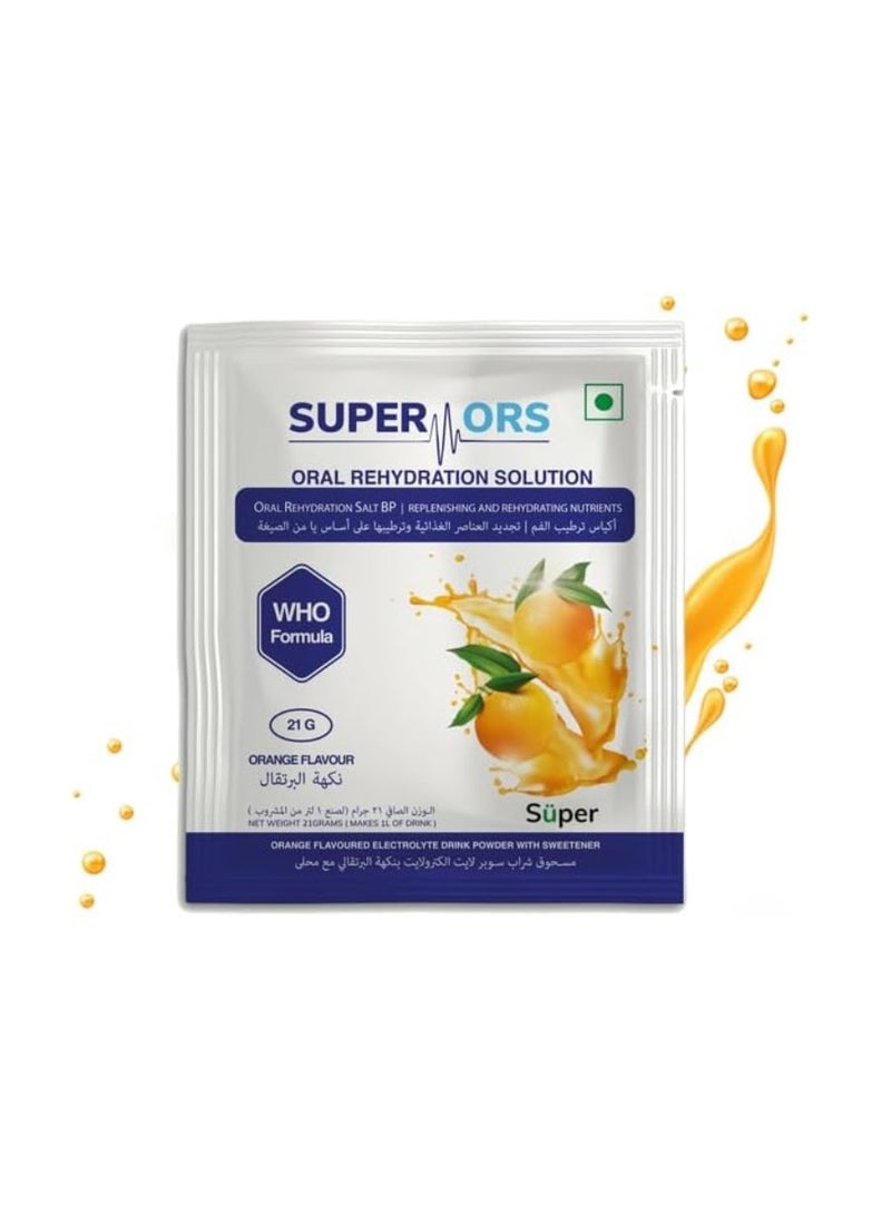Super ORS Orange Flavor 21g Sachets Pack of 25 | Oral Rehydration Salts for Fast Hydration Support - Image 2