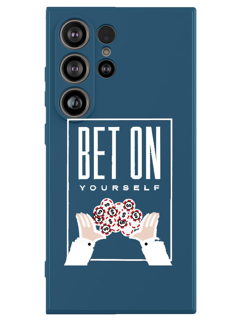 Theodor Protective Slim Fit Case Liquid Silicone Cover with Full Body Protection Anti-Scratch Shockproof Case For Samsung Galaxy S25 Ultra (Blue) - Bet on yourself - White - Image 1