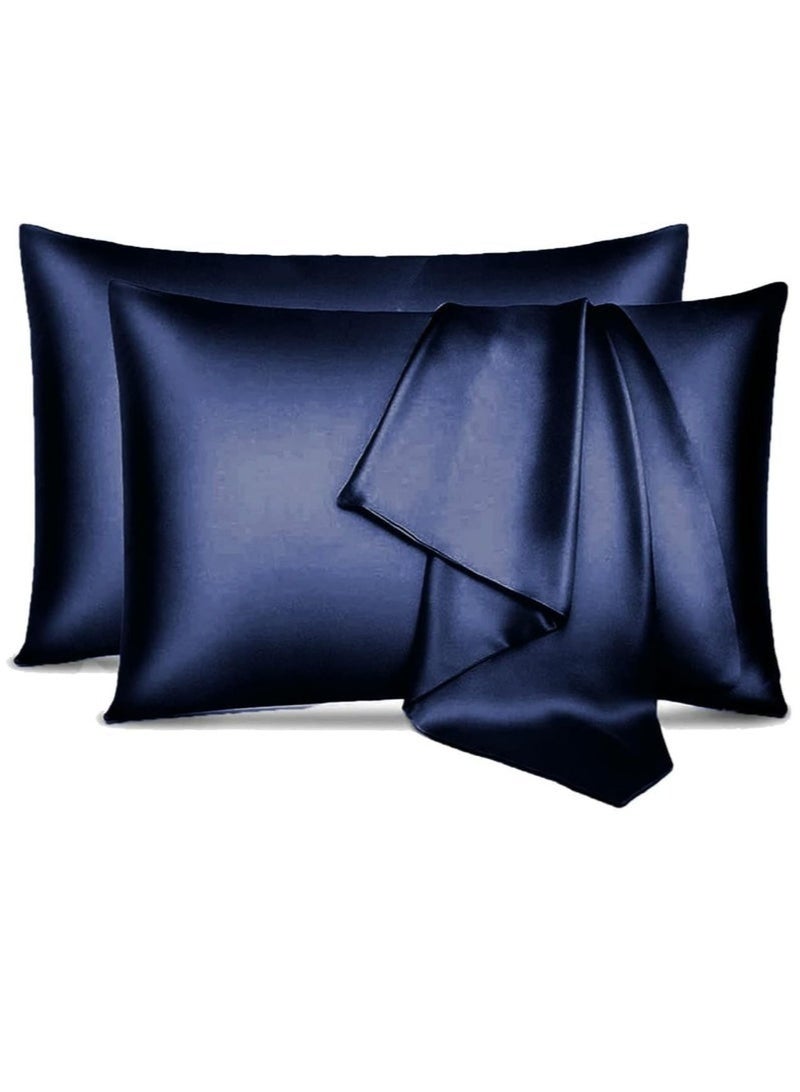Hirospace Silk Satin Pillowcase for Hair and Skin Queen - Blue Silk Pillowcase 2 Pack 76L x 51W CM (20x30 Inches) - Satin Pillow Cases Set of 2 with Envelope Closure (2pcs Blue) - Image 1
