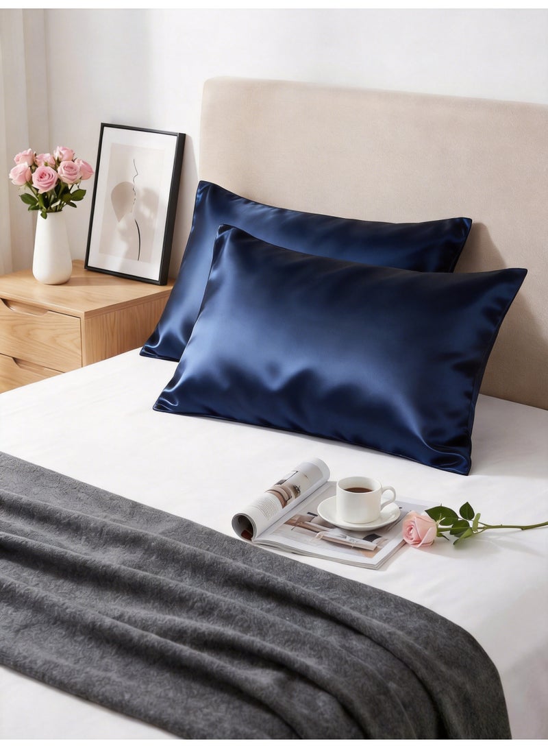 Hirospace Silk Satin Pillowcase for Hair and Skin Queen - Blue Silk Pillowcase 2 Pack 76L x 51W CM (20x30 Inches) - Satin Pillow Cases Set of 2 with Envelope Closure (2pcs Blue) - Image 2