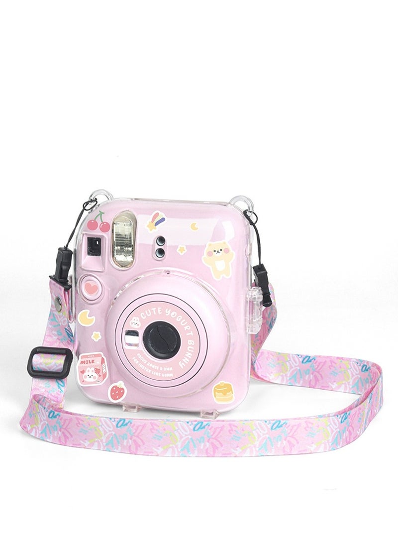 3 Pack Clear Camera Case Compatible with Fujifilm Instax Mini 12 Instant Camera, Mini 12 Hard Case with Photo Pocket Holds on Back and Adjustable Shoulder Strap & Cute Camera Sticker  - Image 2