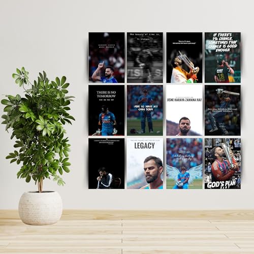 Posters Inc Virat Kohli Wall Posters for Room Decor, Set of 12 Motivational Quote Prints, 8×12 Inch HD Matte Finish on 300 GSM Paper, Birthday Gift for Men, Cricket King Kohli Wall Art with Glue Dots - Image 2