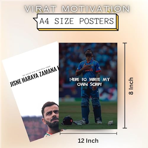 Posters Inc Virat Kohli Wall Posters for Room Decor, Set of 12 Motivational Quote Prints, 8×12 Inch HD Matte Finish on 300 GSM Paper, Birthday Gift for Men, Cricket King Kohli Wall Art with Glue Dots - Image 5