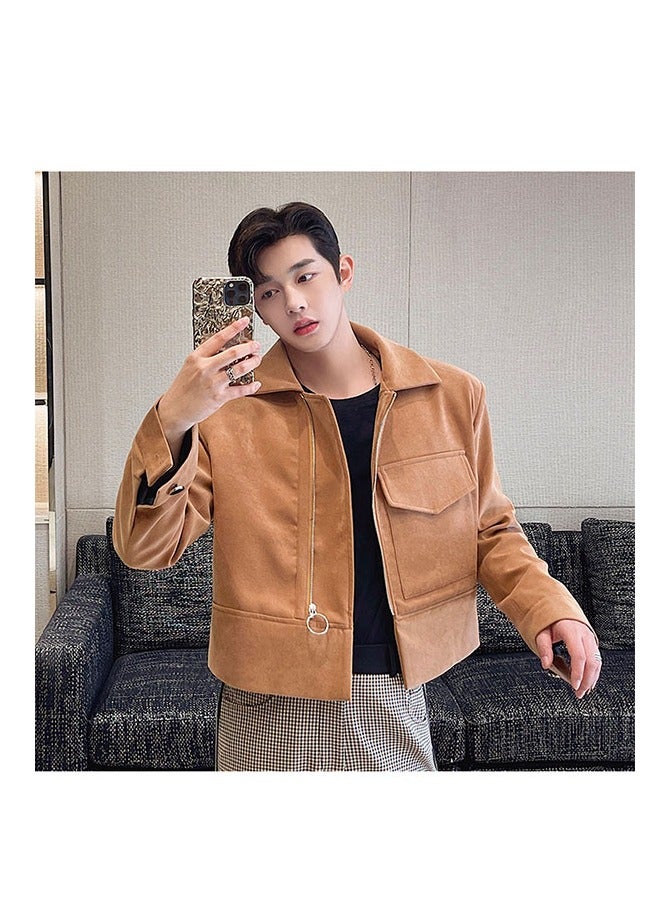 Shougu Retro Tie Dye Matte Suit Large Lapel Short Leather Jacket Motorcycle Jacket  - Image 2