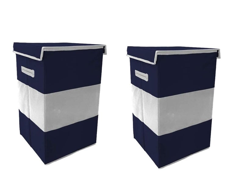 STORE MORE 3 Line 68 Liter Laundry Basket for Clothes Toys With Lid Side Handles Durable Foldable and Collapsible Laundry Storage Bag for Dirty Cloth Blue mix Grey Pack of 2 - Image 1