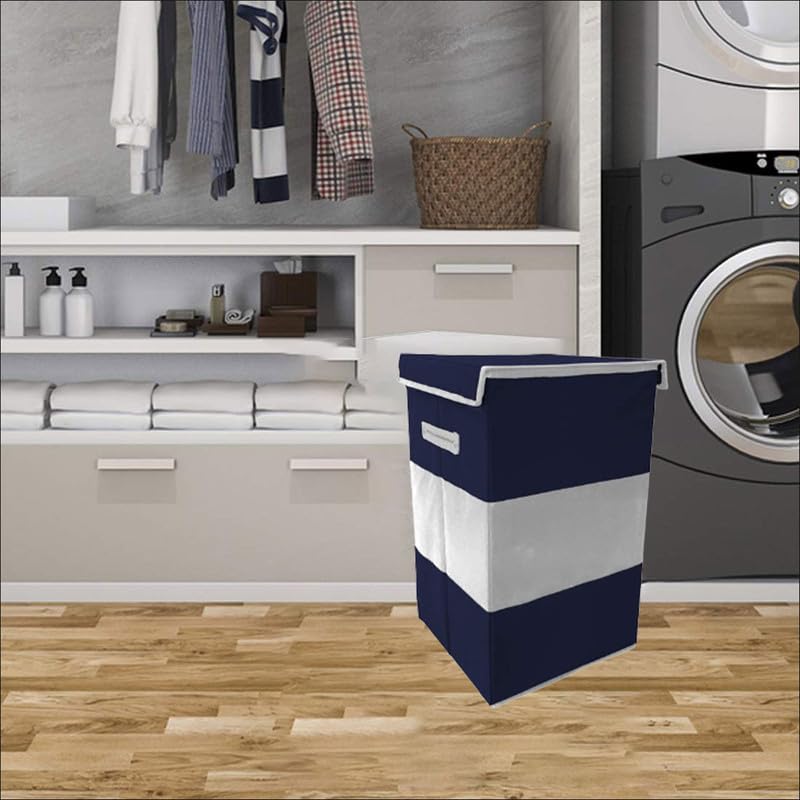 STORE MORE 3 Line 68 Liter Laundry Basket for Clothes Toys With Lid Side Handles Durable Foldable and Collapsible Laundry Storage Bag for Dirty Cloth Blue mix Grey Pack of 2 - Image 5