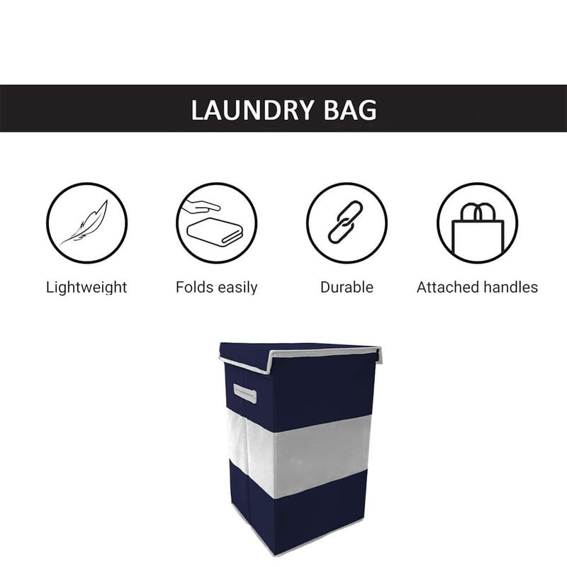 STORE MORE 3 Line 68 Liter Laundry Basket for Clothes Toys With Lid Side Handles Durable Foldable and Collapsible Laundry Storage Bag for Dirty Cloth Blue mix Grey Pack of 2 - Image 4