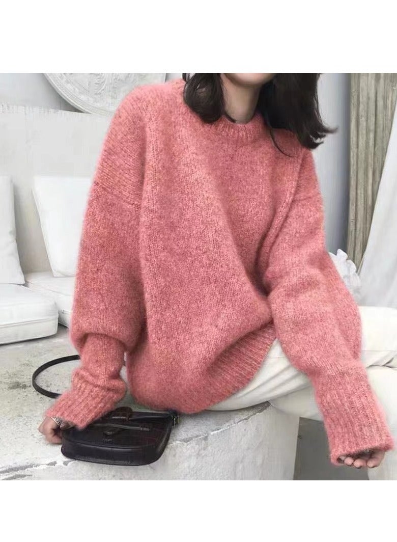 M MIAOYAN Solid color seahorse wool sweater for women, autumn and winter retro style loose inner knitted outer top (one size fits all) 