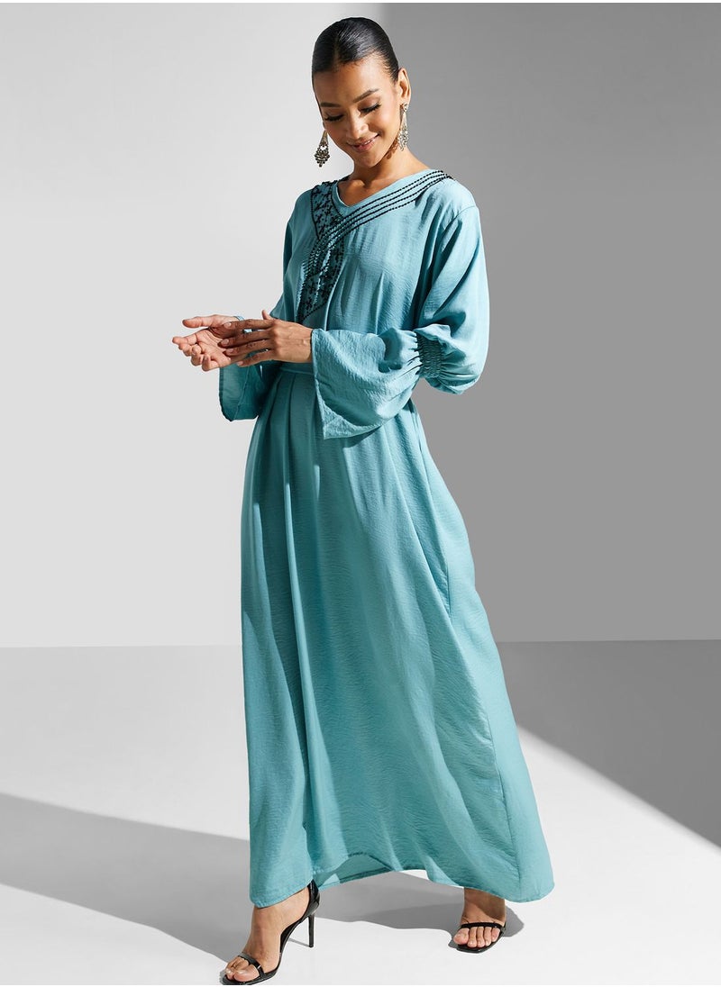 hayas closet - Embellished Belted Jalabiya - Image 1