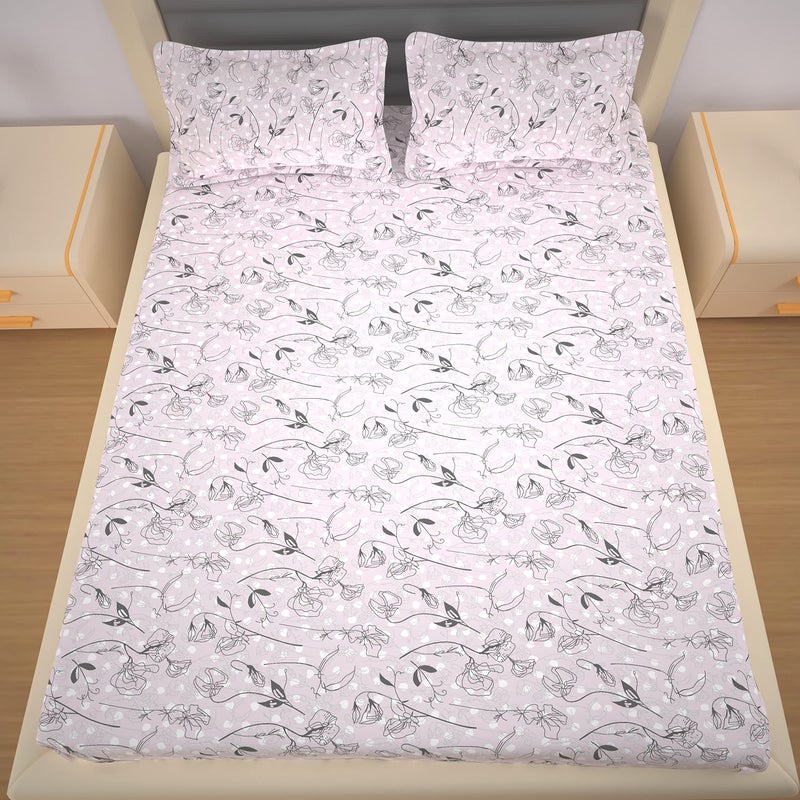 200 TC Premium Cotton Micro Floral Printed Flat Bedsheet for King Size Bed with 2 Pillow Covers (Off White, 108x108 inch) BAZ  - Image 3