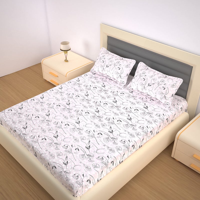 200 TC Premium Cotton Micro Floral Printed Flat Bedsheet for King Size Bed with 2 Pillow Covers (Off White, 108x108 inch) BAZ  - Image 4