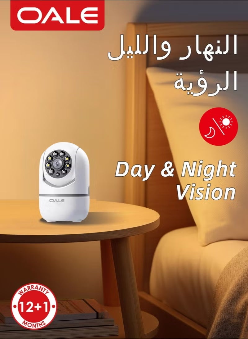 OALE iHome 05 Smart WiFi Security Camera 360° Panoramic View, 720P HD, Night Vision, Two-Way Audio, TF Card Support – White - Image 4
